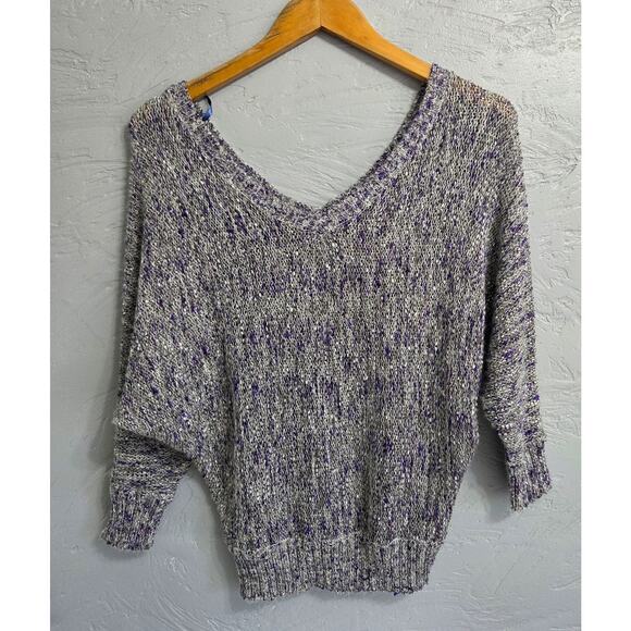 Jessica Simpson Woman's Grey Purple with silver accents V-Neck Sweater Size M - Picture 3 of 7